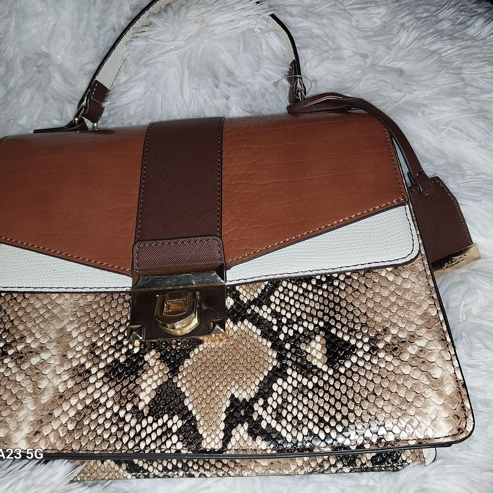 Aldo Brown and Cream Snakeskin Satchel